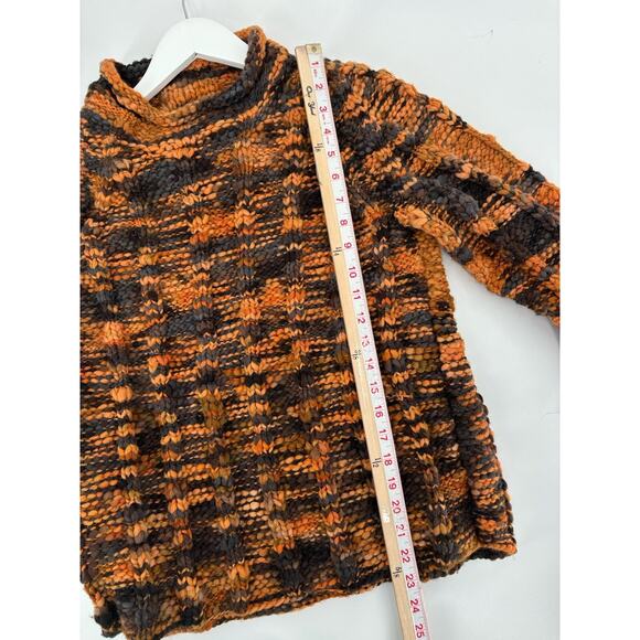 Handmade Sweater Womens Small Orange Black Chunky Knit Pullover Mock Neckline - Picture 15 of 16